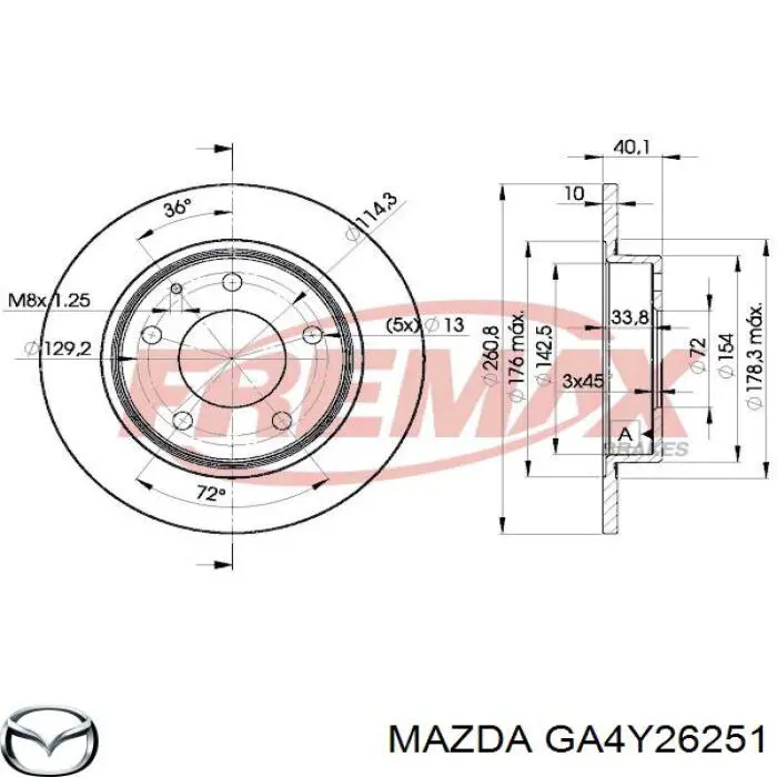 Тормозные диски GA4Y26251 Mazda