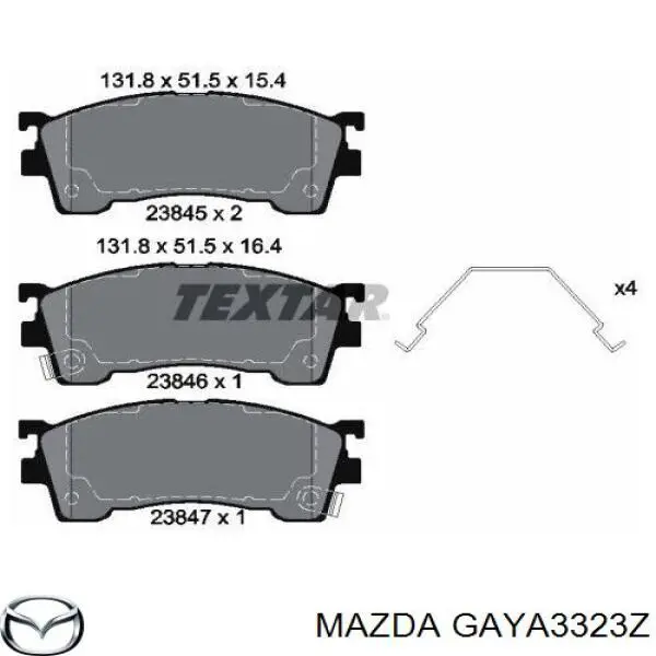 Передние тормозные колодки GAYA3323Z Mazda