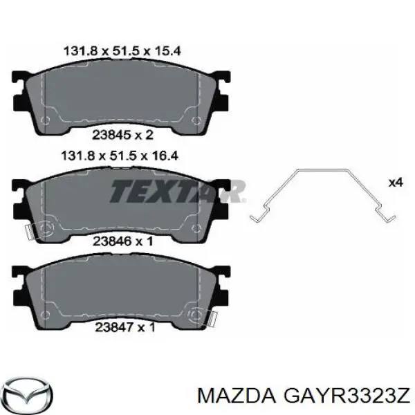 GAYR3323Z Mazda передние тормозные колодки