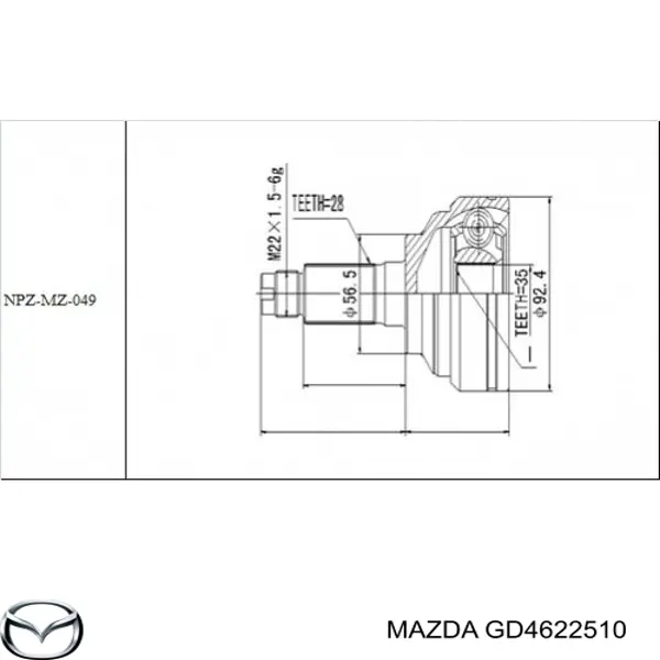 Полуось (привод) передняя Mazda GD4622510 цена, от 824.51 USD