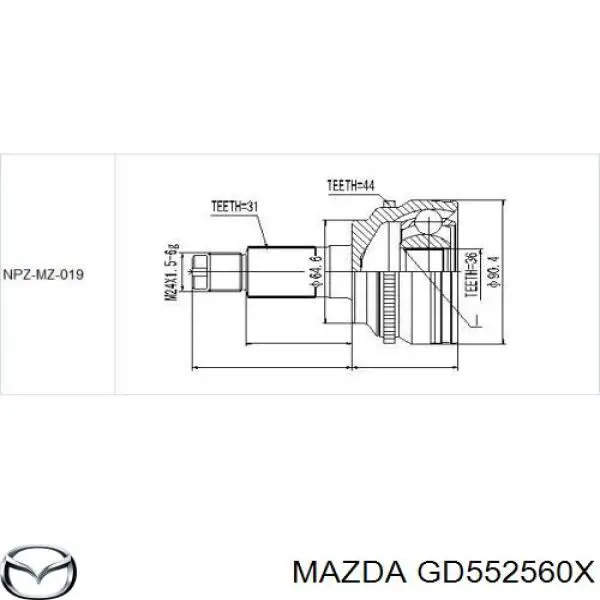 GD552560X Mazda Полуось передняя левая