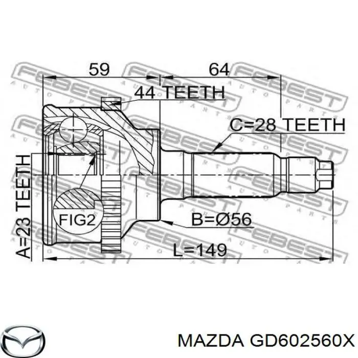 GD602560X Mazda Полуось передняя левая