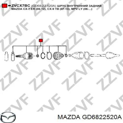 Junta homocinética interior trasera GD6822520A Mazda