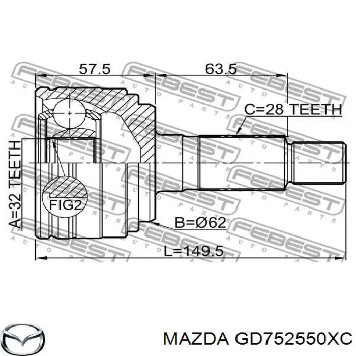GD752550XC Mazda semieixo (acionador dianteiro direito)
