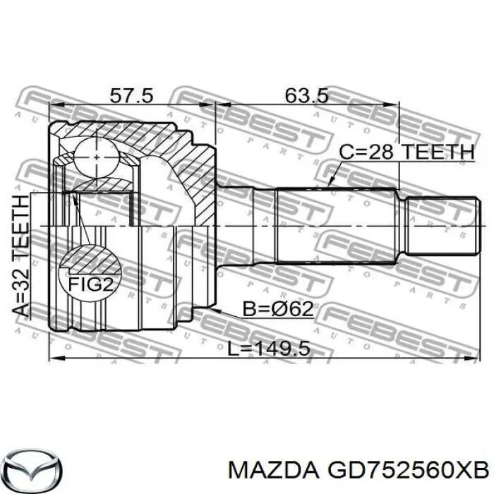 GD752560XB Mazda Полуось передняя левая