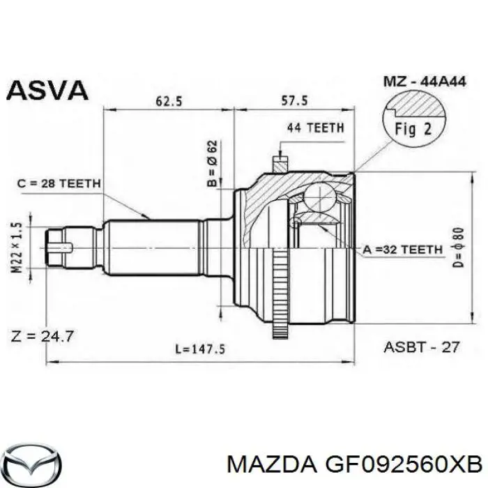 GF092560XB Mazda Полуось передняя левая