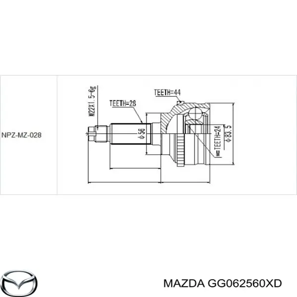 Левая полуось GG062560XD Mazda