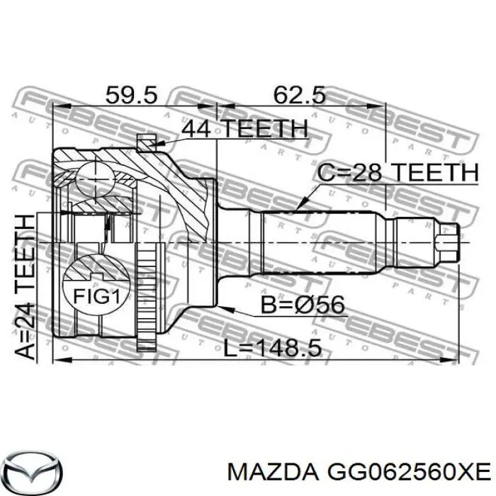 GG062560XE Mazda полуось (привод передняя левая)
