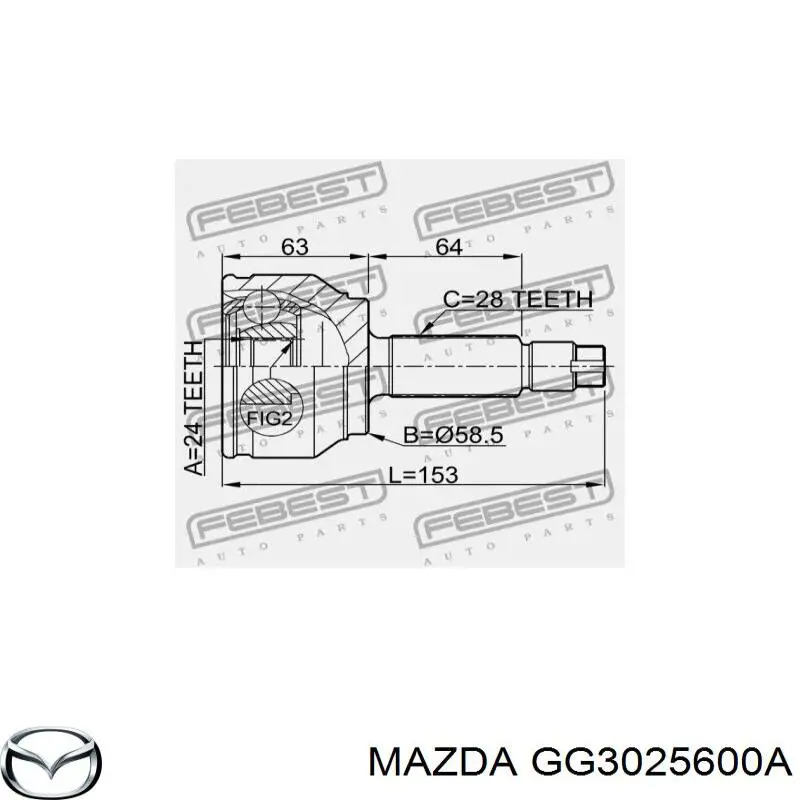 GG3025600B Mazda Полуось передняя левая