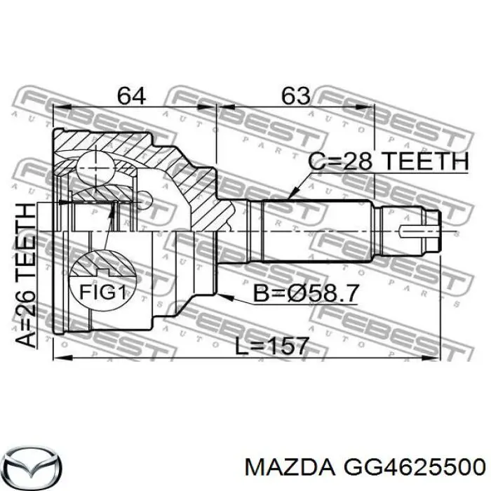 Правая полуось GG4625500 Mazda