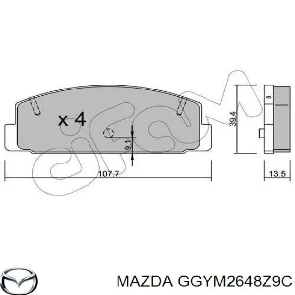 GGYM2648Z9C Mazda задние тормозные колодки