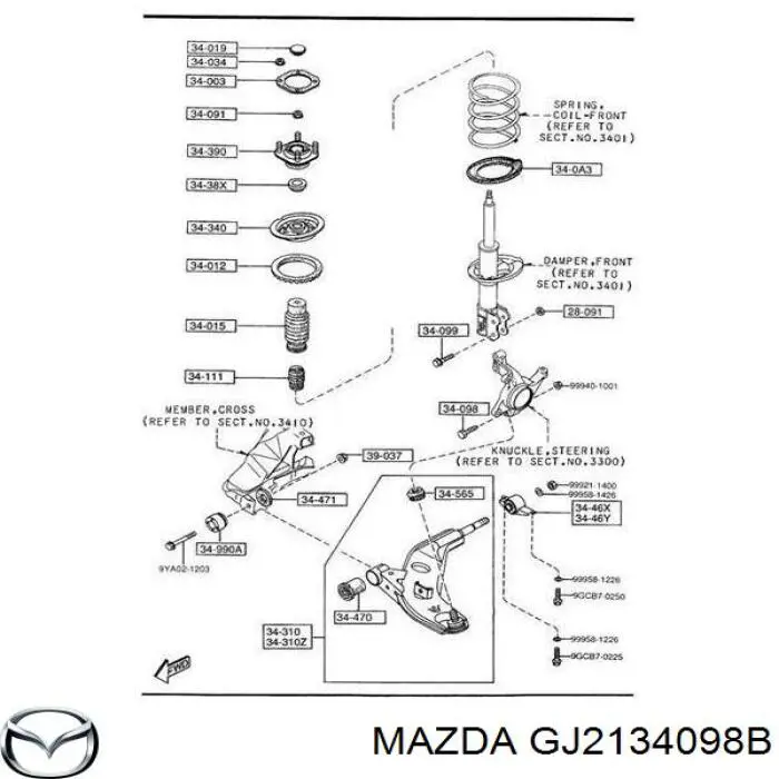 Болт кріплення передньої кульової опори до цапфи GJ2134098B Mazda