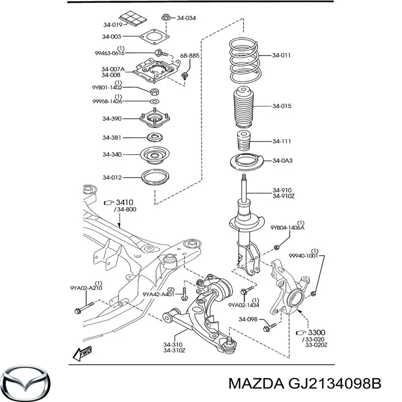 Parafuso de fixação de apoio esférico dianteiro ao pino de apoio para Mazda CX-7 (ER)