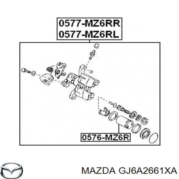 Суппорт тормозной задний правый GJ6A2661XA Mazda