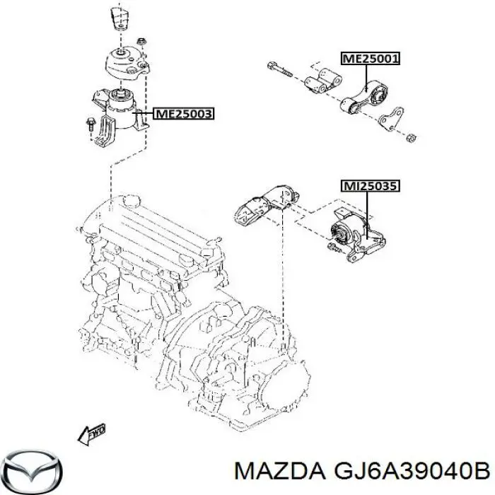 GJ6A39040B Mazda Coxim (suporte) traseiro de motor