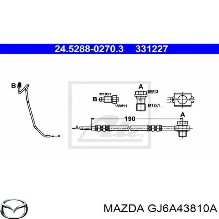 Tubo flexible de frenos trasero GJ6A43810A Mazda