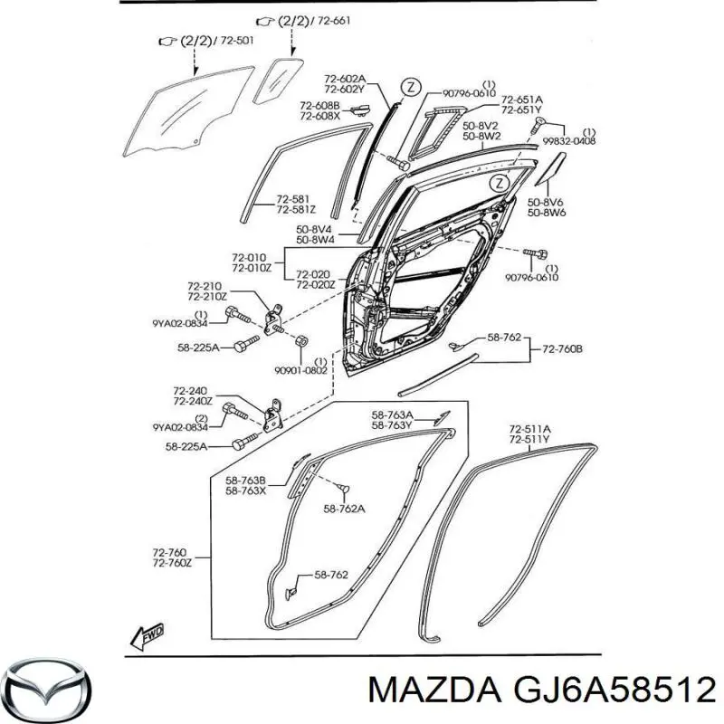 Fixador de vidro lateral para Mazda 6 (GH)