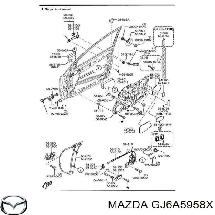 Motor de acionamento de vidro da porta dianteira esquerda GJ6A5958X Mazda