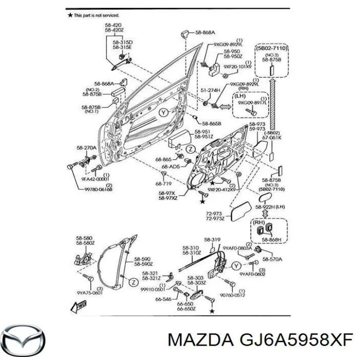 GJ6A5958XF Mazda motor de acionamento de vidro da porta dianteira