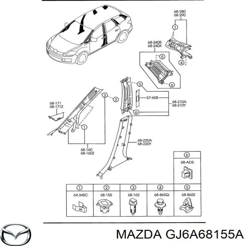 Cápsula (prendedor) de revestimento de suporte de carroçaria para Mazda RX-8 (SE)