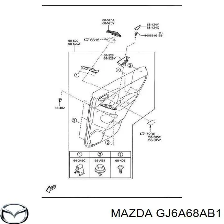 GJ6A68AB1 Mazda пистон (клип крепления обшивки двери)