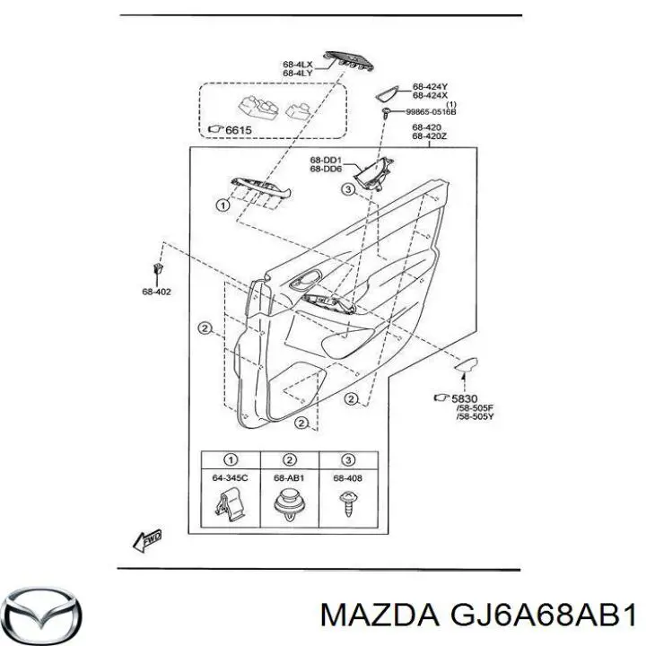 Пістон (кліп) кріплення обшивки дверей GJ6A68AB1 Mazda
