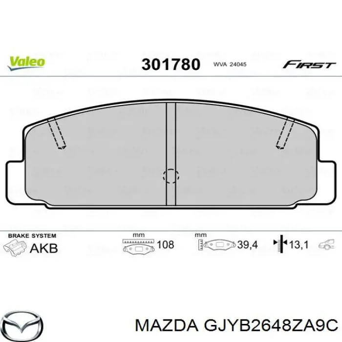 Колодки дисковые  Mazda GJYB2648ZA9C цена, от 15.91 USD