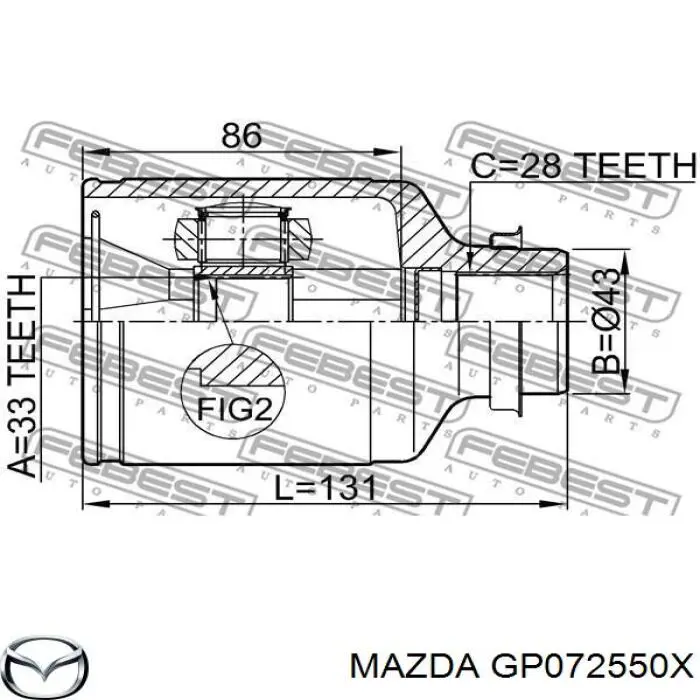 Купить GP072550X Mazda Шарнир угловых скоростей передний правый