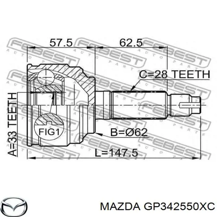 Полуось (привод) передняя правая Mazda GP342550XC