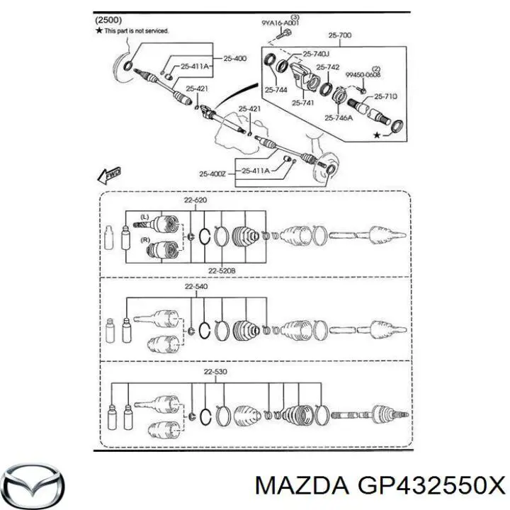Полуось (привод) передняя правая Mazda GP432550X