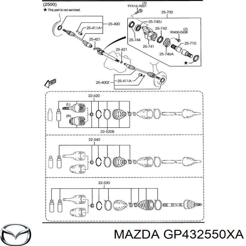 Правая полуось GP432550XA Mazda