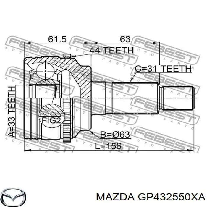 GP432550XA Mazda Полуось передняя, правая