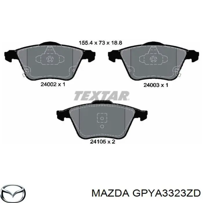 Передние тормозные колодки GPYA3323ZD Mazda