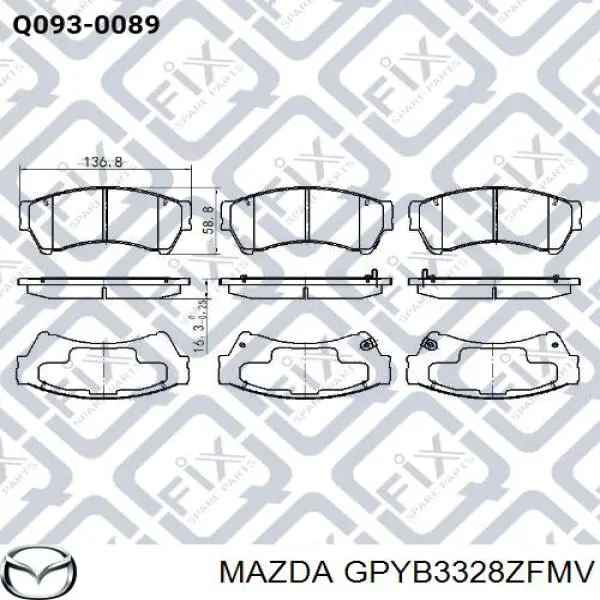 GPYB3328ZFMV Mazda колодки тормозные передние дисковые