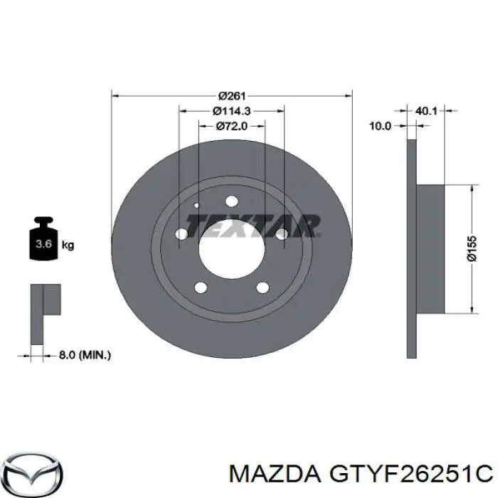Купить GTYF26251C Mazda Диск тормозной задний