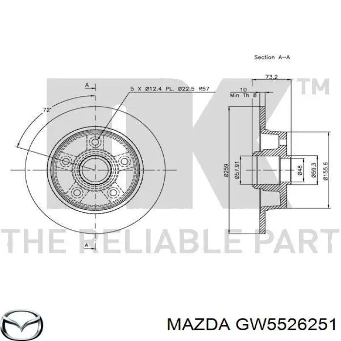 Disco de freno trasero GW5526251 Mazda