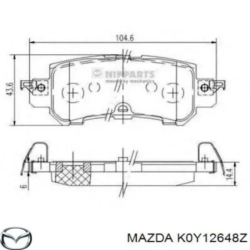 Купить K0Y12648Z Mazda Колодки тормозные задние, дисковые
