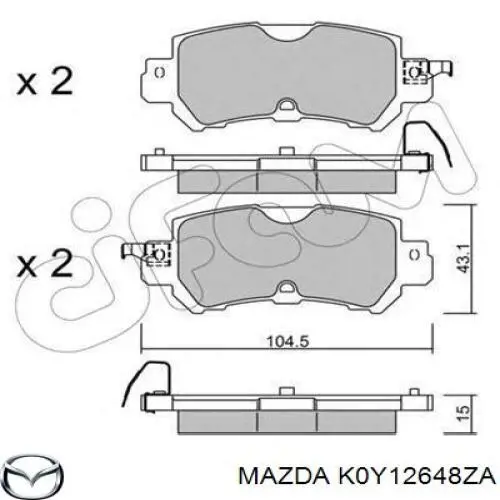 Задние тормозные колодки K0Y12648ZA Mazda