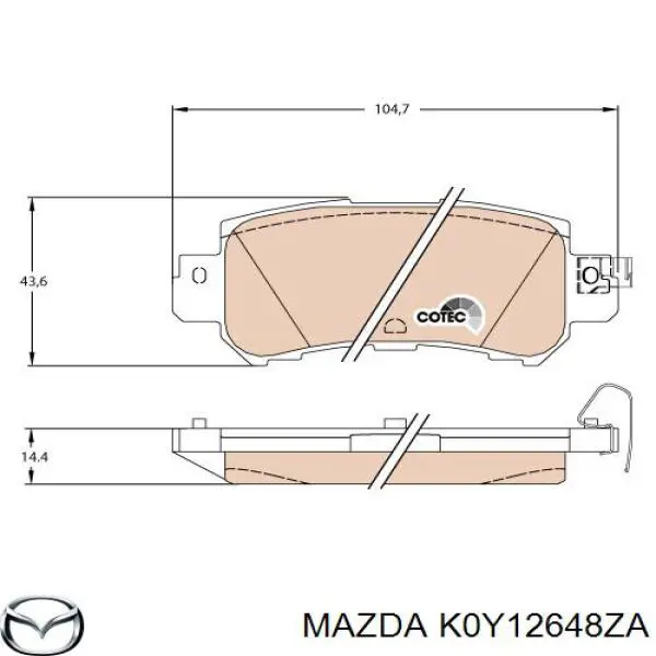 Задние дисковые колодки Mazda K0Y12648ZA
