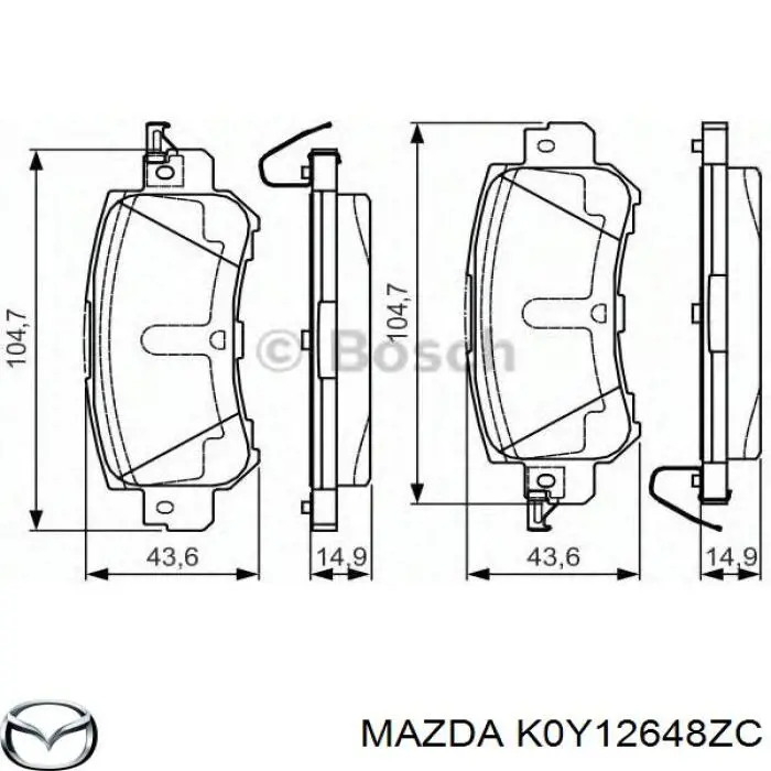 K0Y12648ZC Mazda Колодки тормозные дисковые комплект