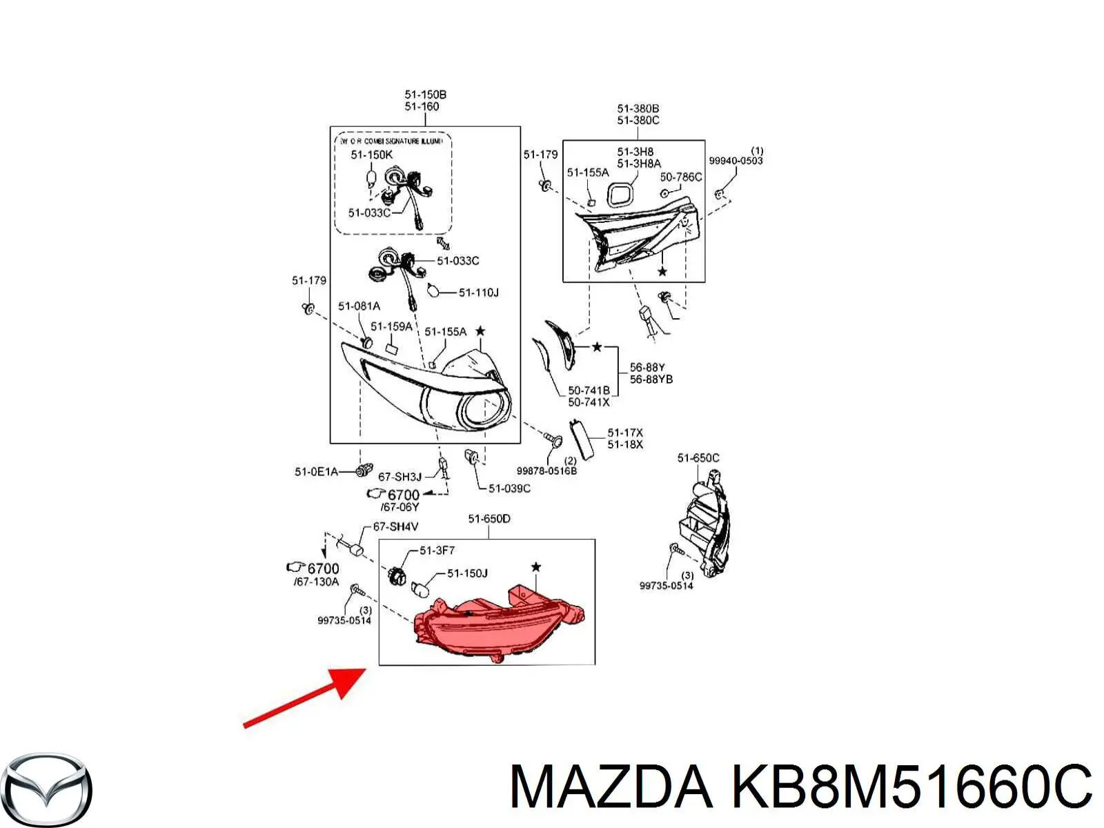 KB8M51660C Mazda Противотуманнка задняя, левая