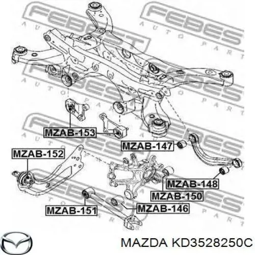 Рычаг (тяга) задней подвески продольный нижний левый Mazda KD3528250C