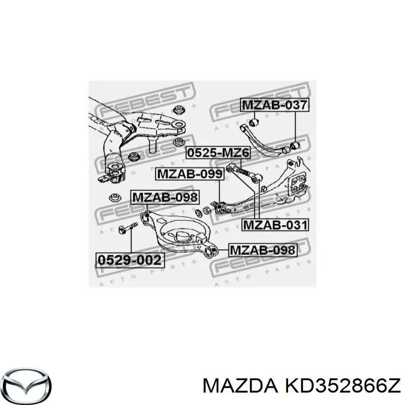 Болт крепления заднего развального рычага, внутренний Mazda KD352866Z цена, от 5.07 USD