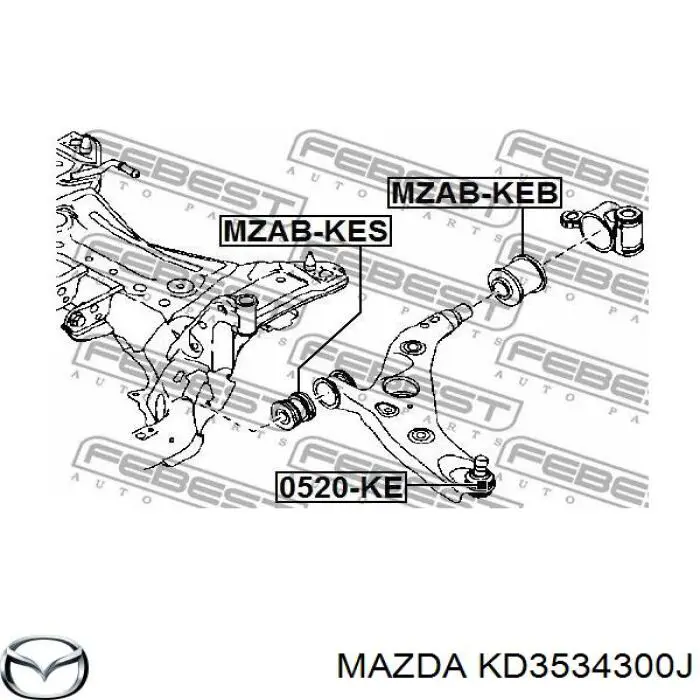 KD3534300J Mazda braço oscilante inferior direito de suspensão dianteira