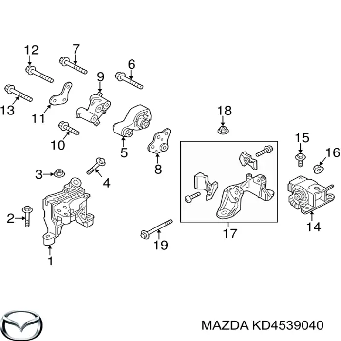 KD4539040 Mazda coxim (suporte traseiro de motor)