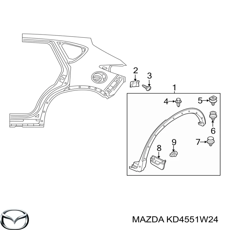KD4551W24 Mazda cápsula (prendedor de expansor de arco do pára-lama)