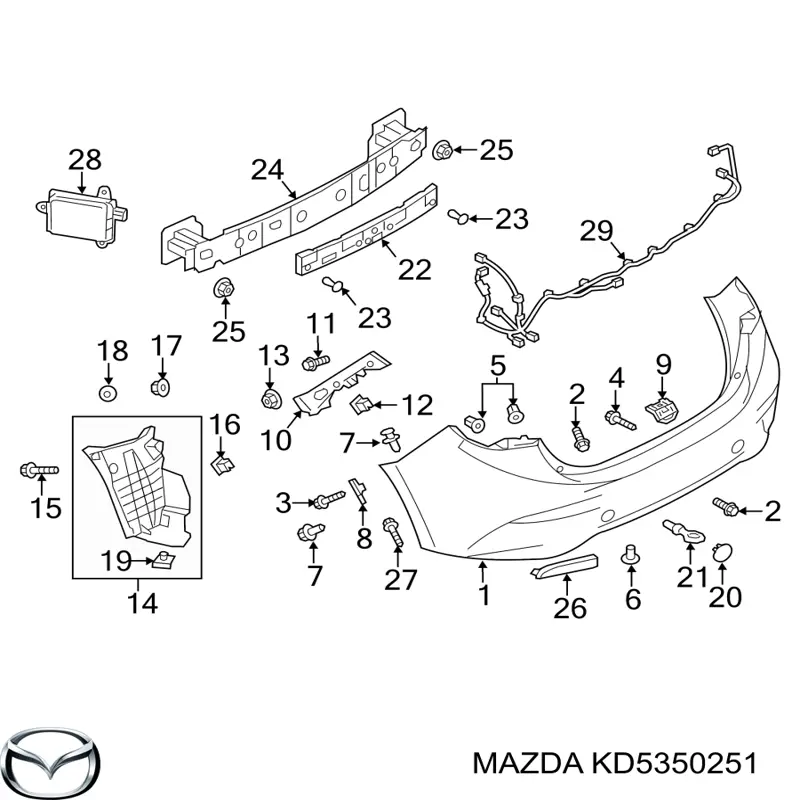 Купить KD5350251 Mazda Кронштейн бампера заднего центральный