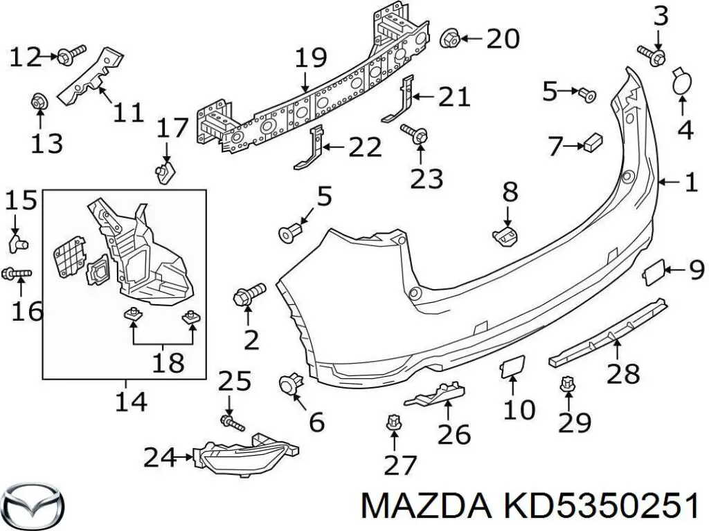 Кронштейн бампера заднего центральный Mazda KD5350251 цена, от 2.23 USD