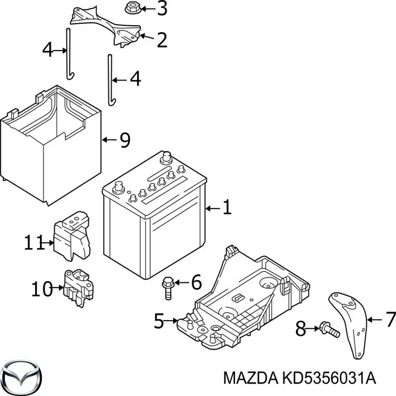 Крепление (подставка) аккумулятора (АКБ) Mazda KD5356031A