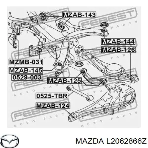 Болт кріплення заднього нижнього важеля, внутрішній L2062866Z Mazda